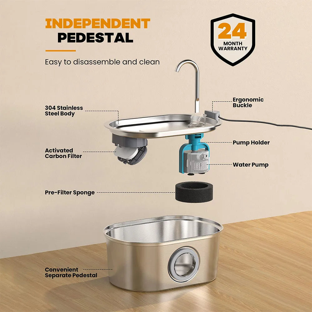 Stainless Steel Cat Fountain Automatic Pet Water Feeder