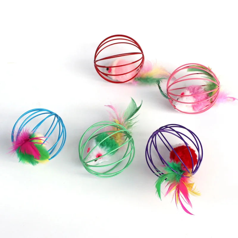 Cat Toy Stick Feather Wand With Bell Mouse Cage